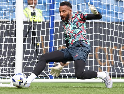 300825 - Sheffield Wednesday v Swansea City - Sky Bet Championship - Lawrence Vigouroux of Swansea warms up before the match