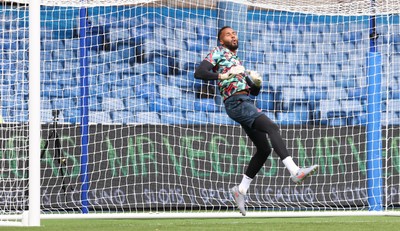 300825 - Sheffield Wednesday v Swansea City - Sky Bet Championship - Lawrence Vigouroux of Swansea warms up before the match