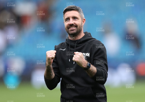 300825 - Sheffield Wednesday v Swansea City - Sky Bet Championship - Swansea manager Alan Sheehan salutes the travelling fans after Swansea win 0-2