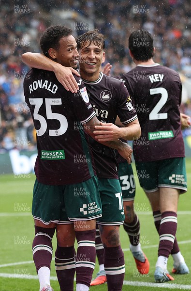 300825 - Sheffield Wednesday v Swansea City - Sky Bet Championship - Ronald of Swansea celebrates scoring their 2nd goal with Goncalo Franco of Swansea 