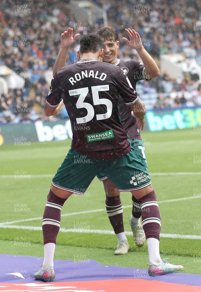 300825 - Sheffield Wednesday v Swansea City - Sky Bet Championship - Ronald of Swansea celebrates scoring the 2nd goal with Goncalo Franco of Swansea
