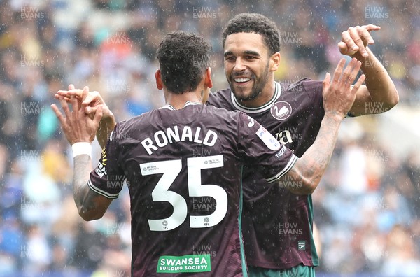 300825 - Sheffield Wednesday v Swansea City - Sky Bet Championship - Ronald of Swansea celebrates scoring the 2nd goal with Ben Cabango of Swansea
