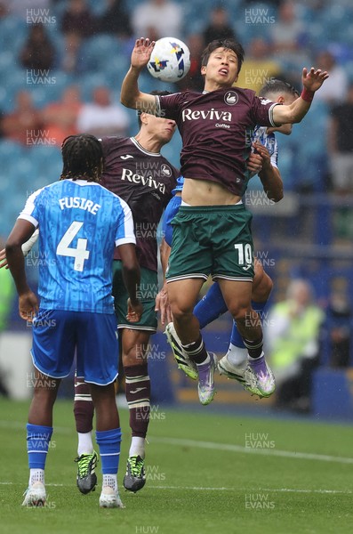 300825 - Sheffield Wednesday v Swansea City - Sky Bet Championship - Eom Ji-sung of Swansea heads the ball