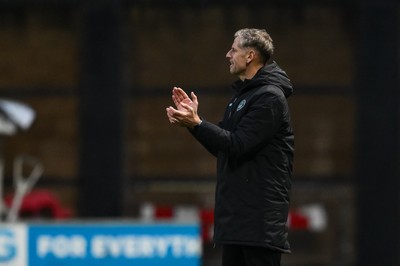 151125 - Shrewsbury Town v Newport County - Sky Bet League 2 - Newport manager David Hughes applauds his side