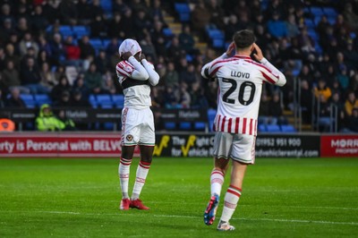 151125 - Shrewsbury Town v Newport County - Sky Bet League 2 - Cameron Antwi of Newport County reacts to a missed chance on goal