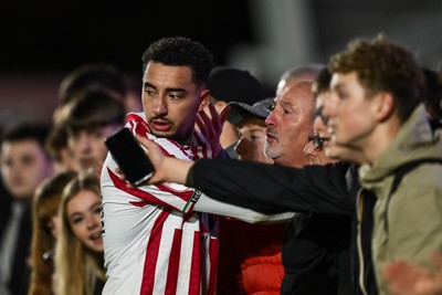 151125 - Shrewsbury Town v Newport County - Sky Bet League 2 -  Courtney Baker-Richardson of Newport County speak to the fans after the game as they call for David Hughes Manager of Newport County to be sacked