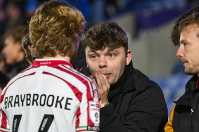 151125 - Shrewsbury Town v Newport County - Sky Bet League 2 - Newport fans speak to Sammy Braybrooke of Newport County after the game