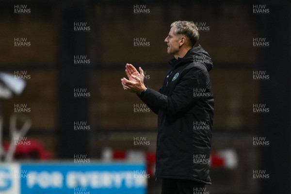 151125 - Shrewsbury Town v Newport County - Sky Bet League 2 - Newport manager David Hughes applauds his side