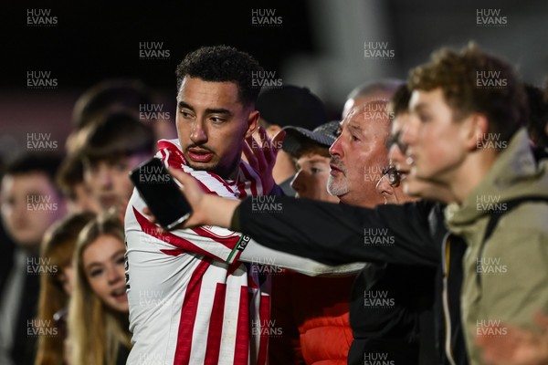 151125 - Shrewsbury Town v Newport County - Sky Bet League 2 -  Courtney Baker-Richardson of Newport County speak to the fans after the game as they call for David Hughes Manager of Newport County to be sacked