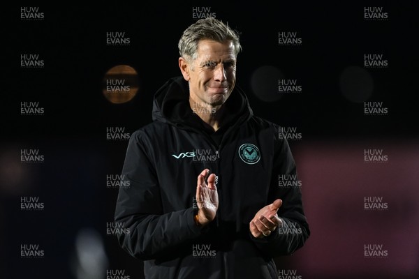 151125 - Shrewsbury Town v Newport County - Sky Bet League 2 - David Hughes Manager of Newport County applauds the fans after the game