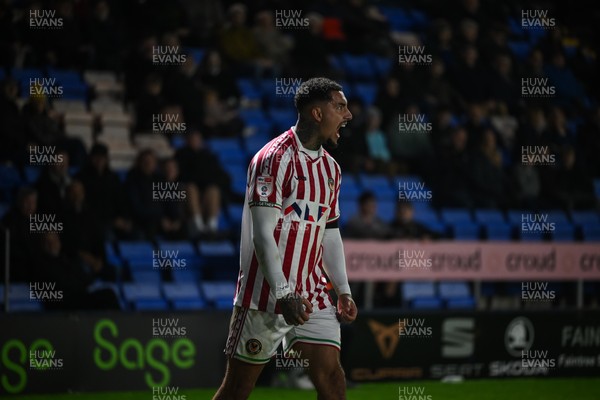 151125 - Shrewsbury Town v Newport County - Sky Bet League 2 - Courtney Baker-Richardson of Newport County reacts to Referee Elliott Swallow decision