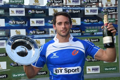 150815 - Singha Premiership Rugby 7sDragons Elliot Frewen celebrates man of the match 