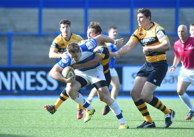 150815 - Singha Premiership Rugby 7sDragons Matthew Pewtner is tackled by Blues Jarrod Evans