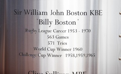 050925 - The Rugby Code Breaker statue in Cardiff Bay has had a new name plaque after William ‘Billy’ Boston has received his knighthood - 