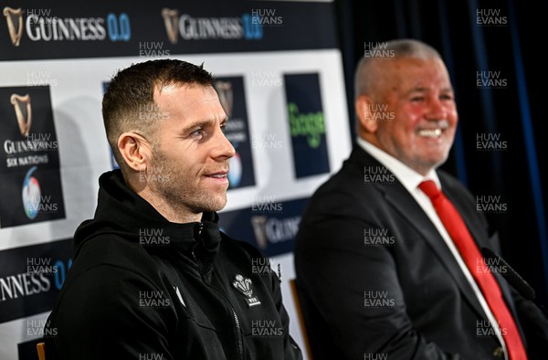 220124 - Guinness Six Nations Rugby Championship Launch at the Guinness Storehouse in Dublin - Gareth Davies of Wales and Wales head coach Warren Gatland