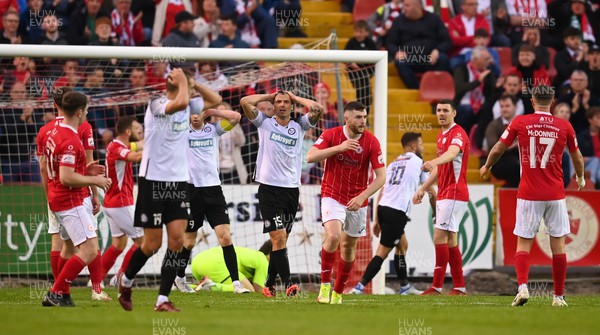 040722 - Sligo Rovers v Bala Town, UEFA Europa Conference League 2022/23 First Qualifying Round Second Leg - Anthony Kay of Bala Town reacts to a missed opportunity on goal