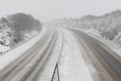 180113 - Snow in South Wales - The closed M4 motorway at Bridgend