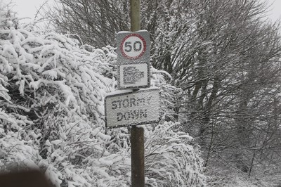 180113 - Snow in South Wales - Snow on road signs near Bridgend