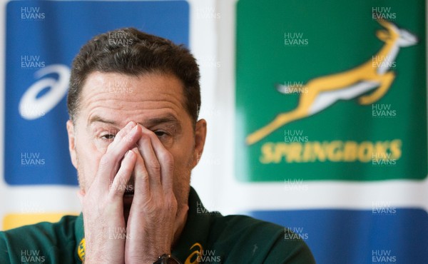 191118 - South Africa Rugby Press Conference, Cardiff - South Africa head coach Rassie Erasmus during press conference ahead of the match against Wales