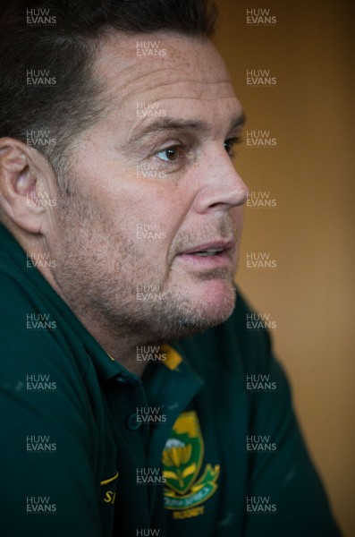 191118 - South Africa Rugby Press Conference, Cardiff - South Africa head coach Rassie Erasmus during press conference ahead of the match against Wales
