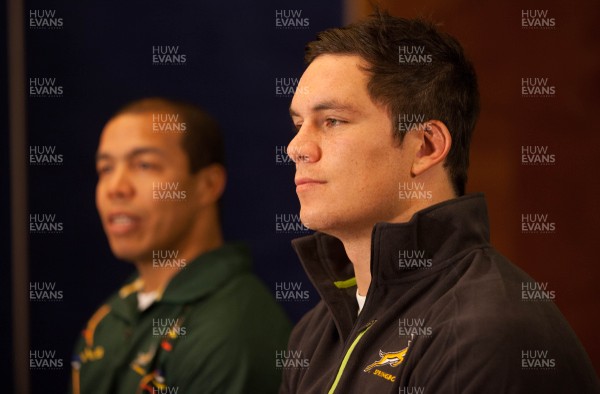 051113 - South Africa Rugby Press Conference, Hilton Hotel, Cardiff - South Africa's Francois Louw and Assistant Coach Ricardo Loubscher during press conference