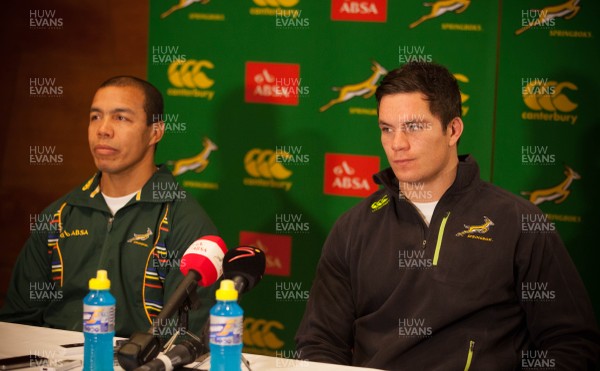 051113 - South Africa Rugby Press Conference, Hilton Hotel, Cardiff - South Africa's Francois Louw and Assistant Coach Ricardo Loubscher during press conference