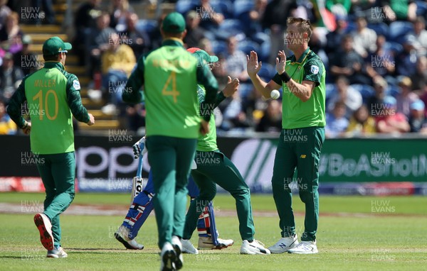 150619 - South Africa v Afghanistan - ICC Cricket World Cup 2019 - Chris Morris of South Africa celebrates with team mates after bowling Rahmat Shah for LBW