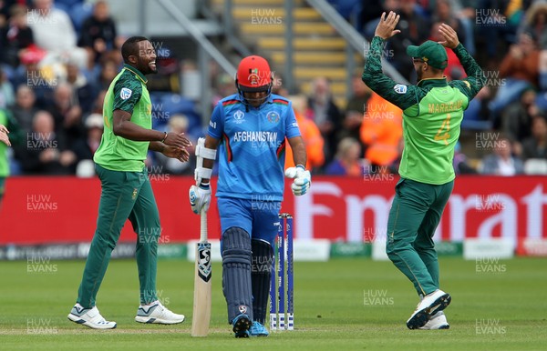 150619 - South Africa v Afghanistan - ICC Cricket World Cup 2019 - Andile Phehlukwayo of South Africa celebrates as Hashmatullah Shahidi is caught by Faf du Plessis