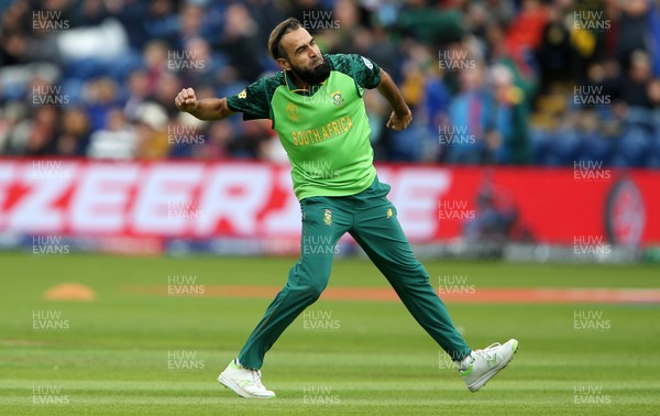150619 - South Africa v Afghanistan - ICC Cricket World Cup 2019 - Imran Tahir of South Africa celebrates bowling and catching Asghar Afghan