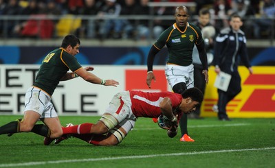 11.09.11 - South Africa v Wales - Rugby World Cup 2011 - Toby Faletau of Wales dives in to score try. 
