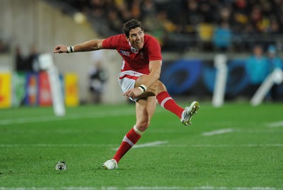 11.09.11 - South Africa v Wales - Rugby World Cup 2011 - James Hook of Wales kicks at goal. 