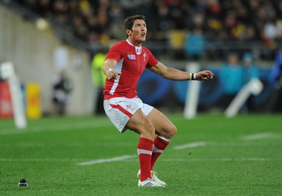 11.09.11 - South Africa v Wales - Rugby World Cup 2011 - James Hook of Wales kicks at goal. 