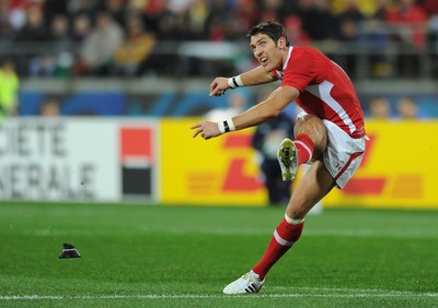 11.09.11 - South Africa v Wales - Rugby World Cup 2011 - James Hook of Wales watches a kick. 