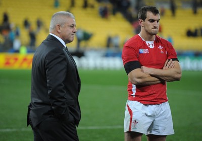 11.09.11 - South Africa v Wales - Rugby World Cup 2011 - Wales head coach Warren Gatland and Sam Warburton look dejected at the end of the game. 