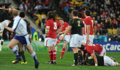 11.09.11 - South Africa v Wales - Rugby World Cup 2011 - Rhys Priestland of Wales attempts a drop-goal. 