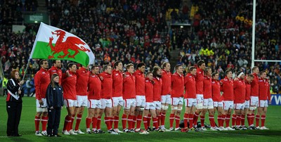 11.09.11 - South Africa v Wales - Rugby World Cup 2011 - Wales players line-up for the national anthems. 