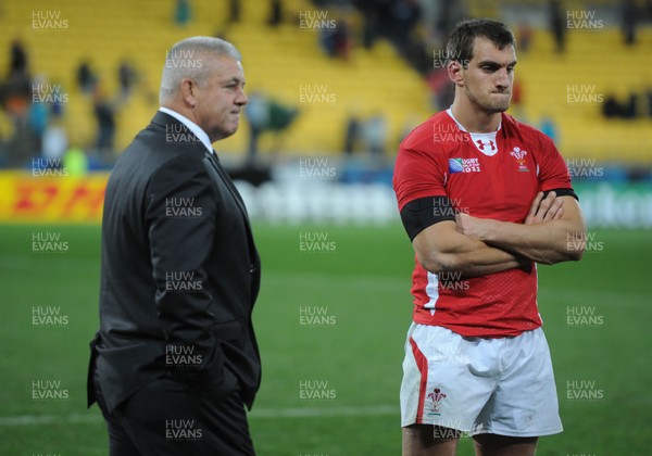 11.09.11 - South Africa v Wales - Rugby World Cup 2011 - Wales head coach Warren Gatland and Sam Warburton look dejected at the end of the game. 