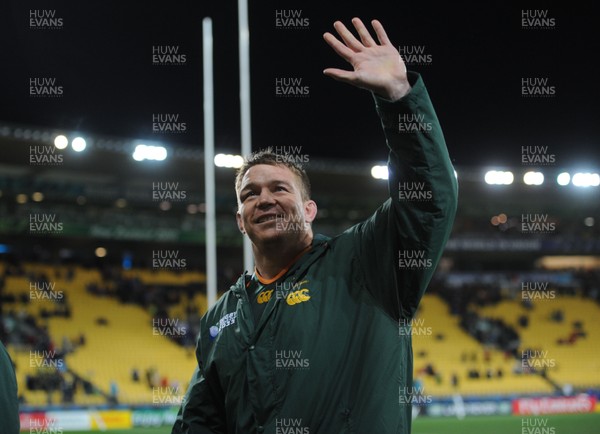 11.09.11 - South Africa v Wales - Rugby World Cup 2011 - John Smit of South Africa celebrates at the end of the game. 