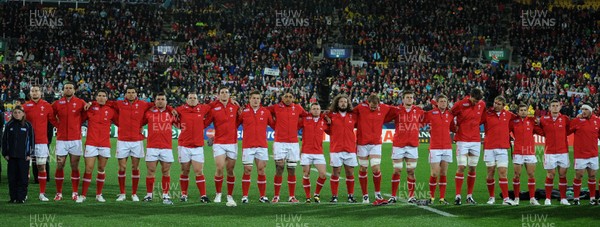 11.09.11 - South Africa v Wales - Rugby World Cup 2011 - Wales players line-up for the national anthems. 