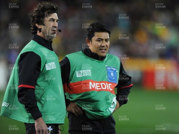 11.09.11 - South Africa v Wales - Rugby World Cup 2011 - Wales Physiotherapist Mark Davies and Wales National Medical Performance Manager Prav Mathema. 