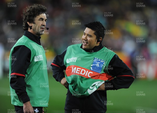 11.09.11 - South Africa v Wales - Rugby World Cup 2011 - Wales Physiotherapist Mark Davies and Wales National Medical Performance Manager Prav Mathema. 