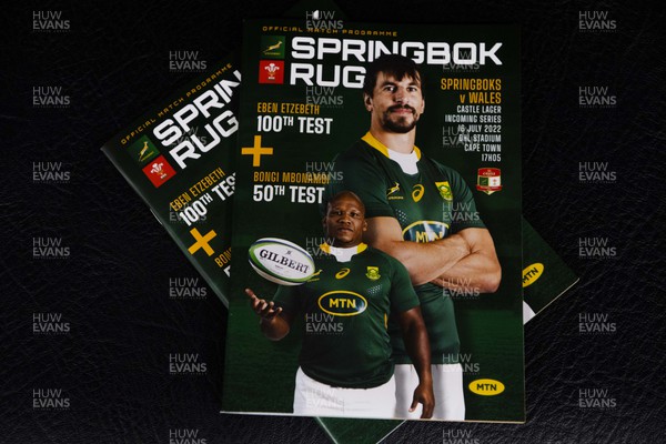 160722 - South Africa v Wales - Castle Lager Incoming Series 2022 Third Test - Match programmes in the dressing room ahead of kick off