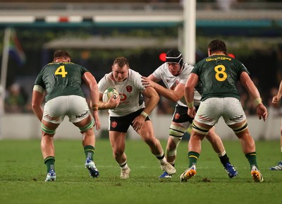 180726 - South Africa v Wales - Nations Championship - Dewi Lake of Wales is challenged by Cobus Wiese of South Africa 