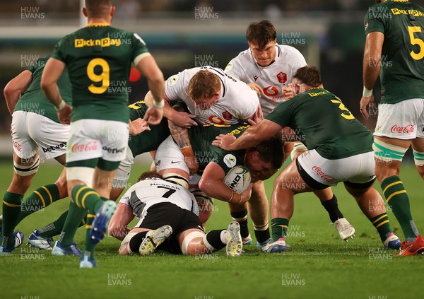 180726 - South Africa v Wales - Nations Championship - Jasper Wiese of South Africa is tackled by Rhys Carre of Wales 