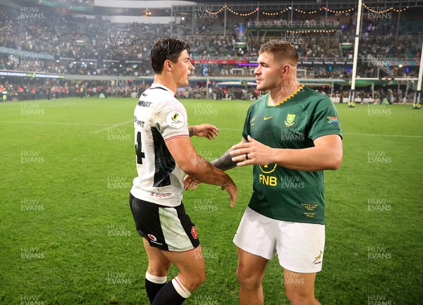 180726 - South Africa v Wales - Nations Championship - Louis Rees-Zammit of Wales and Malcolm Marx of South Africa 