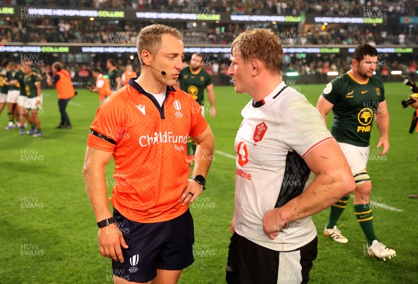 180726 - South Africa v Wales - Nations Championship - Jac Morgan of Wales speaks to Referee Andrew Brace at full time