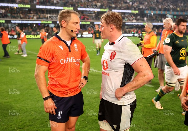 180726 - South Africa v Wales - Nations Championship - Jac Morgan of Wales speaks to Referee Andrew Brace at full time