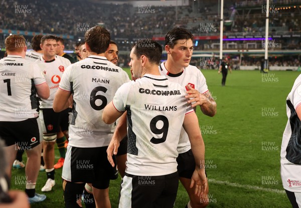 180726 - South Africa v Wales - Nations Championship - Tomos Williams and Louis Rees-Zammit of Wales at full time