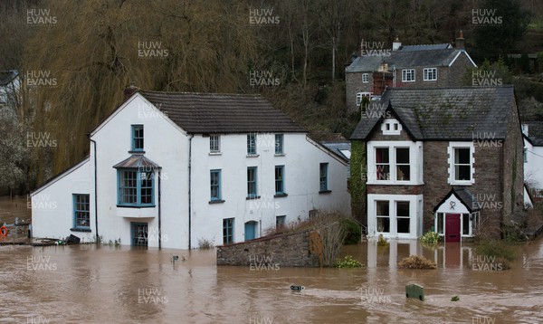 180220 - South Wales Flooding - Homes at Brockweir in the Wye Valley south of Monmouth, flooded as the river bursts it's banks in the aftermath of Storm Dennis