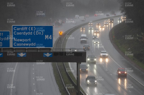 181220 - Picture shows the poor driving conditions on the M4, north of Cardiff this afternoon as the area is issued with an amber weather warning for heavy rain